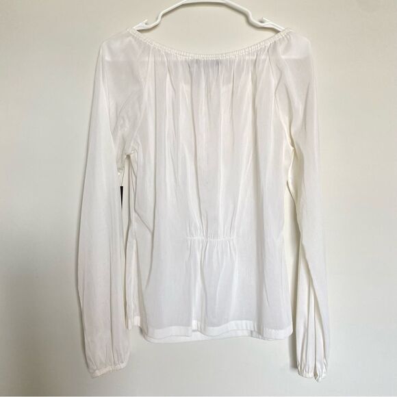 Elie Tahari White Long Sleeve Peasant Workwear Blouse Tie Front Size Large NWT - Picture 3 of 8
